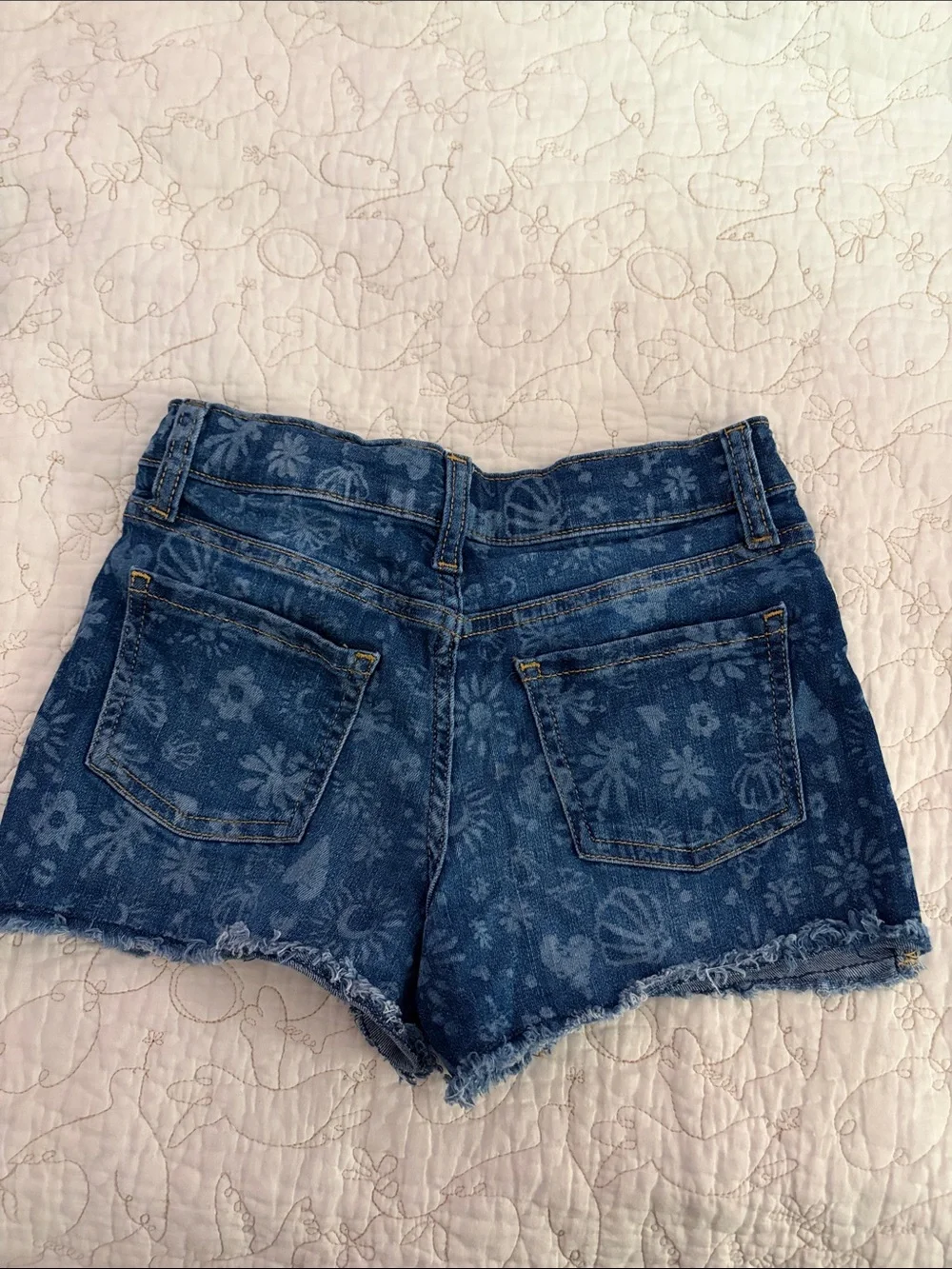 Floral Print Denim Jean Shorts - Blue